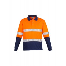 Mens Hi Vis Spliced Polo - Long Sleeve Hoop Taped