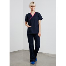 LADIES CONTRAST CROSSOVER SCRUBS TOP
